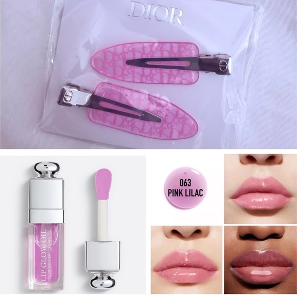 Dior Accessories - DIOR BUNDLE: Dior Pink Hair Clips and Dior Addict Lip Glow Oil #063 Pink Lilac